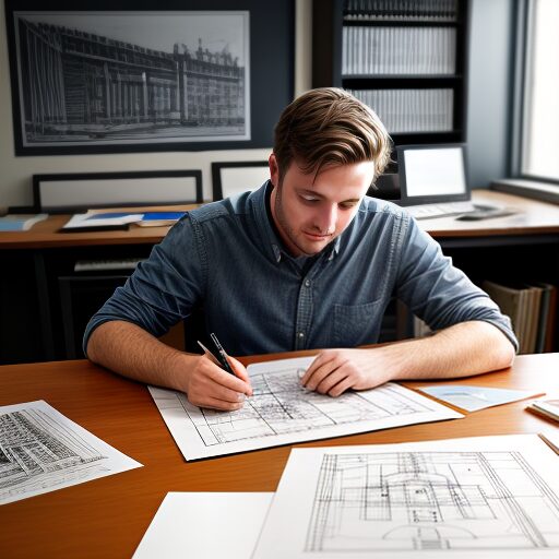 man working on a design plan